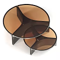 Modern Nested Coffee Tables With Silver Metal Frame And Brown Glass Top