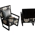 Black Frame Accent Chair With Ornate Patterned Upholstery And Comfortable Cushion Design
