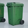 Three Green Trash Bins As Public Facility With Wheels And Lids 3d model