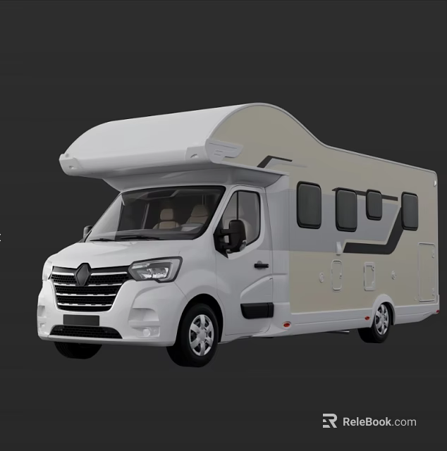 White And Beige Modern Motorhome With Awning Windows And Side Doors 3d model 