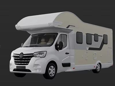 White And Beige Modern Motorhome With Awning Windows And Side Doors 3d model