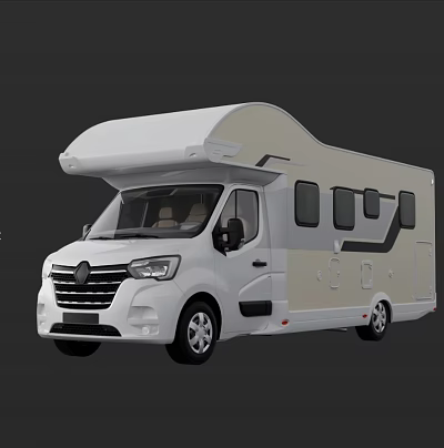 White And Beige Modern Motorhome With Awning Windows And Side Doors 3d model