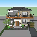 Two Story Detached Villa with Balcony Courtyard Green Plants and Mountain View