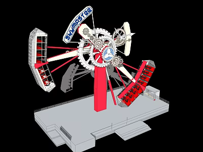 Thrilling Rotating Amusement Ride with Red Pillar Gear Mechanism and Cabins for Park Entertainment 3d model