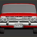 Classic Red Vintage Car With White Stripe And Glossy Body Reflection