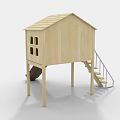 Outdoor Wooden Playhouse For Kids With Stairs Slide And Green Window Design