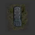 Old Dirty SUV Parked On Wet Ground With Weeds And Ferns Around