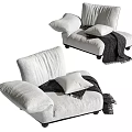 Comfortable White Single Sofa With Plush Cushions And Fringe Throw Blanket 3d model