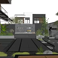 Modern Courtyard Garden Design With Water Feature Green Plants And Stone Patio