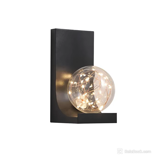 Modern Black Frame Wall Light With Glass Globe Shade And Warm String Lights Inside 3d model 
