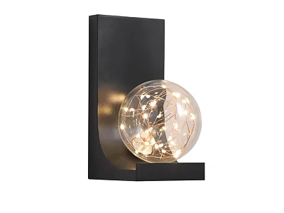 Modern Black Frame Wall Light With Glass Globe Shade And Warm String Lights Inside 3d model