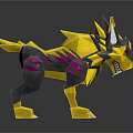 3D Model of Mythical Wolf with Yellow Black Spiky Mane and Purple Accents