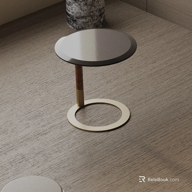 Modern Round Side Table With Gold Metal Base And Smooth Black Tabletop 3d model 