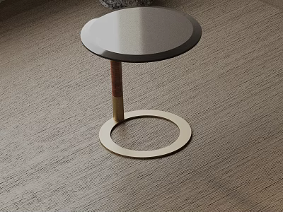 Modern Round Side Table With Gold Metal Base And Smooth Black Tabletop 3d model