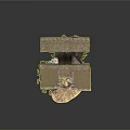 Ancient Stone Archway Ruins Featuring Broken Pillar Debris And Small Plants On Sandy Ground