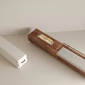 Elegant White And Wooden Sofa Bench With Metal Rail And Ambient Lighting