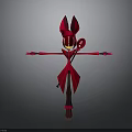 Red 3D Stylized Character Creature Design With Pointed Ears And Extended Arms