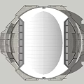 Modern Olympic Rings Stadium Exterior with Main Entrance Steps and People