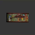 Round Decorative Storage Box With Vibrant Floral And Butterfly Patterns Red Trim And Leather Handle