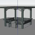 Black Pavilion With Four Pillars Grilled Roof Benches Seaside Sky And Distant Boats