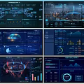 Data Visualization Dashboards with World Map City Skyline Charts and Graphs for Business Monitoring