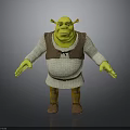 Shrek 3D Character Model With Green Skin Brown Vest And Outstretched Arms