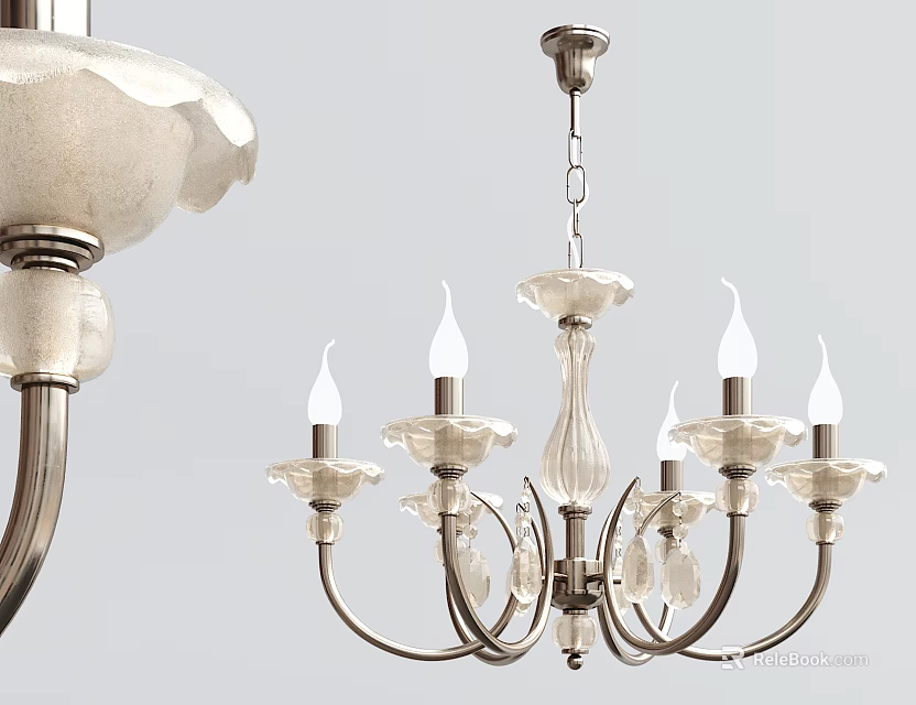 Elegant Classic Chandelier Featuring Metal Frame Glass Shades And Candle Shaped Bulbs 3d model 