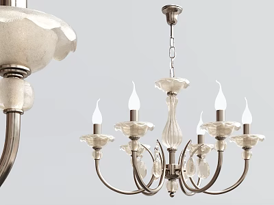 Elegant Classic Chandelier Featuring Metal Frame Glass Shades And Candle Shaped Bulbs 3d model