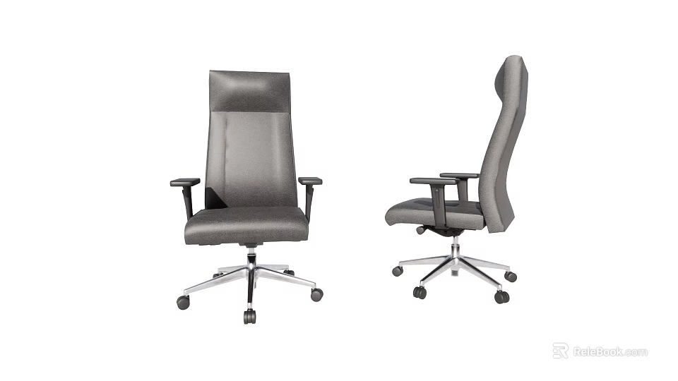 Gray Leather Office Chair With High Back Swivel Base Wheels And Modern Design 3d model 