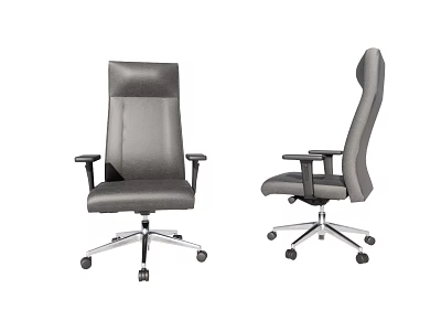 Gray Leather Office Chair With High Back Swivel Base Wheels And Modern Design 3d model