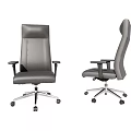 Gray Leather Office Chair With High Back Swivel Base Wheels And Modern Design