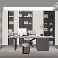 Modern Study Room Interior With Large Windows City View Bookshelves And Desk