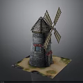 Handmade Windmill Model Craft Equipment With Stone Structure Wooden Blades And Decorative Base