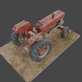 Old Red ENOR Utility Tractor with Large Tires on Dirt Ground