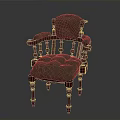 Traditional Carved Wooden Chair With Red Frame Green Upholstery And Ornate Details