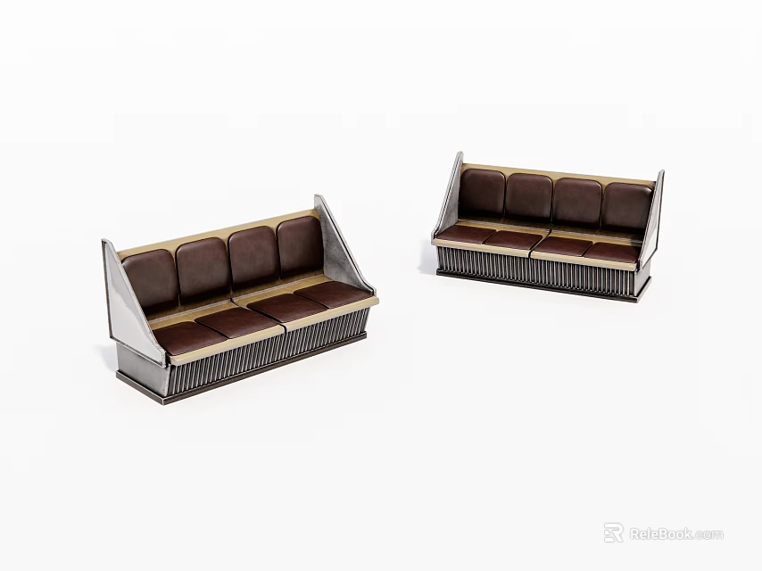 Two Brown Leather Benches With Metal Frames For Indoor Seating 3d model