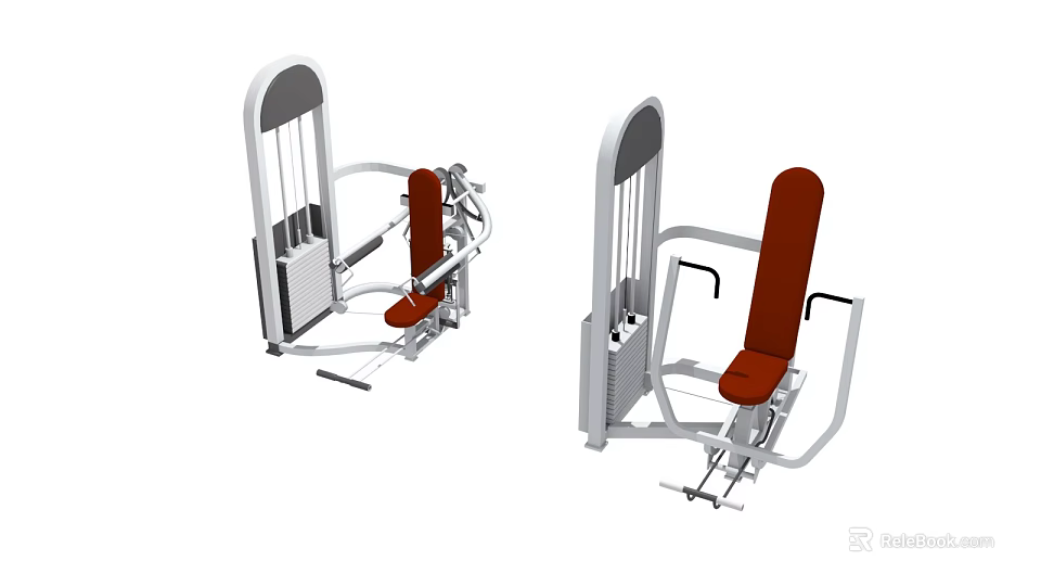 Strength Training Fitness Equipment Seated Design With Red Padded Seat And Metal Frame 3d model 