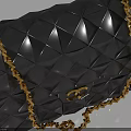 Stylish Black Diamond Pattern Handbag With Gold Chain Strap And Metal Clasp