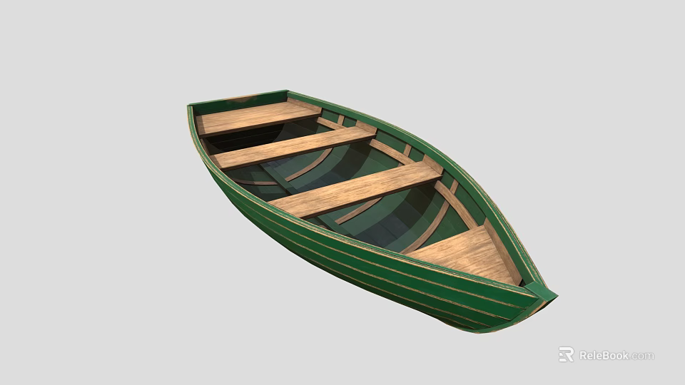 Traditional Green Wooden Boat With Wooden Planks And Classic Design Structure 3d model 