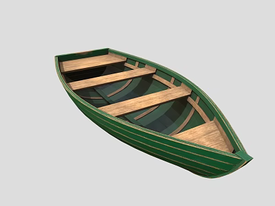 Traditional Green Wooden Boat With Wooden Planks And Classic Design Structure 3d model