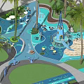 Outdoor Children's Play Area With Palm Trees Water Features Slide And Sand Pit