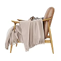 Modern Brown Leather Single Sofa With Wooden Arms Geometric Pillows and Light Colored Throw Blanket