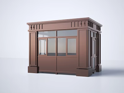 Construction Site Security Booth With Brown Exterior Glass Windows And Door 3d model