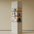 Modern Multi Tiered Column Bookshelf With Books Magazines And Decor Items 3d model