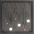 Pendant Lights with Golden Metal Frames Black Lines and Round Bulbs Against Dark Wall
