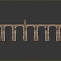 Red Brick Viaduct Model With Multiple Arches Piers And Reflections Below
