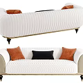 Modern White Vertical Tufted Sofa With Orange Black Cushions And Golden Legs