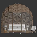 Modern Dome Shaped Building With Wooden Geometric Pattern Transparent Covering And Bed Inside