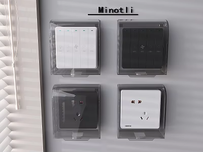 Modern Switch Panel With Transparent Cover Featuring White Black Switches And Sockets 3d model