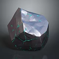 Shiny Irregular Stone Geometric Polyhedron with Green Cracked Veins and Smooth Surface